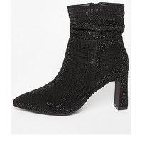 Quiz Black Diamante Heeled Boot