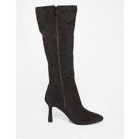 Quiz Black Diamante Knee High Boot