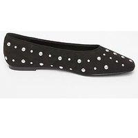 Quiz Black Faux Suede Diamante Pumps