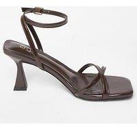 Quiz Brown Cross Strap Flared Heels