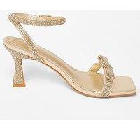 Quiz Gold Diamante Bow Front Heels