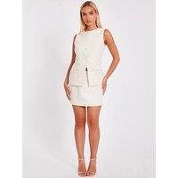 Quiz Cream Boucle Sequin Mini Skirt