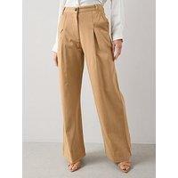 The Very Collection Pleat Top Wide Leg Casual Trouser - Beige
