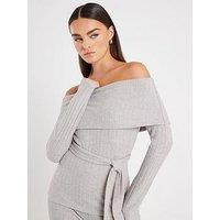 River Island Long Sleeve Bardot Lounge Set - Grey