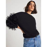 River Island Long Sleeve Ruffle Sleeve Sweat - Black