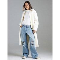 River Island Sculpted Midaxi Belted Coat - Cream
