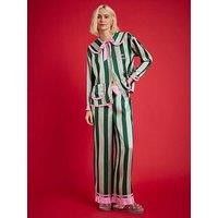 River Island Nephthys Long Sleeve Satin Striped Pyjama Set - Green