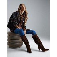 River Island Slouch Suede High Leg Boot - Brown