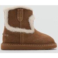 Mango Younger Girls Faux Fur Trim Leather Boots - Brown