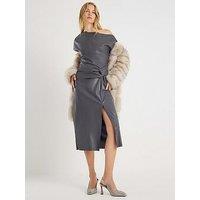 River Island Draped Knot Midi Dress - Grey