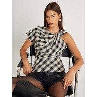 River Island Checked Knot Tailored Top - Cream