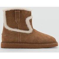 Mango Girls Faux Fur Trim Suede Boots - Brown