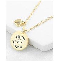 Treat Republic Personalised Baby Feet Matte Heart And Disc Necklace In Gold