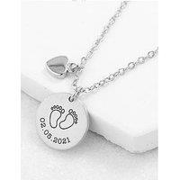 Treat Republic Personalised Baby Feet Matte Heart And Disc Necklace - Silver