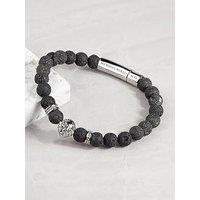 Treat Republic Personalised Men'S Silver Plated Lion Black Beaded Bracelet