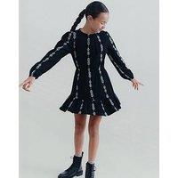 Mango Girls Embroidered Long Sleeve Dress - Black