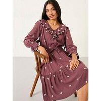 Fatface Orla Embroidered Dress - Dusky Purple