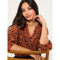Fatface Beckett Animal Blouse - Tan Brown