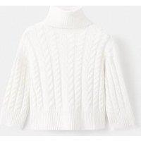Mango Girls Cable Knit Roll Neck Jumper - Light Cream