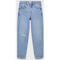 Mango Girls Star Back Detail Mom Jeans - Blue