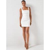 Six Stories Button Down Square Neck Satin Mini Dress - White