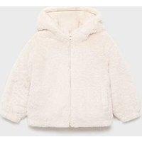 Mango Younger Girls Faux Fur Reversible Coat - Light Cream