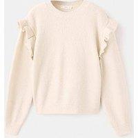 Mango Girls Frill Sleeve Knitted Jumper - Beige