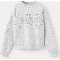 Mango Girls Sequin Diamond Knitted Jumper - Grey