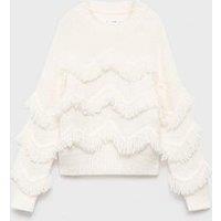 Mango Girls Fringe Knitted Jumper - Light Cream
