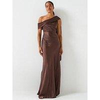 Six Stories One Shoulder Drape Detail Satin Bridesmaid Dress - Brown