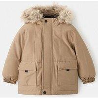 Mango Younger Boys Faux Fur Trim Coat - Brown
