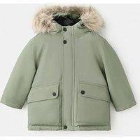 Mango Younger Boys Faux Fur Trim Coat - Green