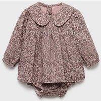 Mango Baby Girls Long Sleeve Floral Dress & Knickers - Pink
