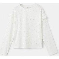 Mango Girls Rhinestone Long Sleeve T-Shirt - White