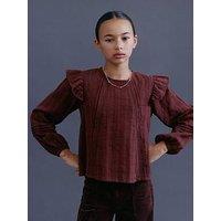 Mango Girls Long Sleeve Stripe Blouse - Dark Red