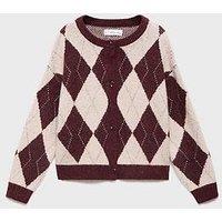 Mango Girls Jacquard Knitted Cardigan - Dark Red