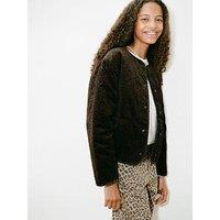 Mango Girls Leopard Printed Cord Jacket - Brown