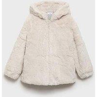 Mango Girls Faux Fur Hooded Coat - Beige