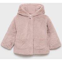 Mango Younger Girls Faux Fur Hooded Coat - Light Pink