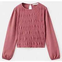 Mango Girls Shirred Front Long Sleeve T-Shirt - Red