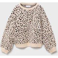 Mango Younger Girls Leopard Knitted Jumper - Beige