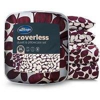 Silentnight Leaf Print Coverless Duvet And Pillowcase Set - Berry