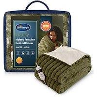 Silentnight Faux Fur Ribbed Heated Throw - Forest Green/Olive