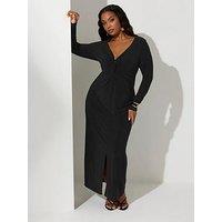 Yours Curve Long Sleeve Knot Maxi Dress - Black
