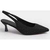 Yours Extra Wide Fit Diamante Mesh Slingback Heel - Black