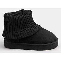 Yours Extra Wide Fit Knitted Cuff Fur Boot - Black