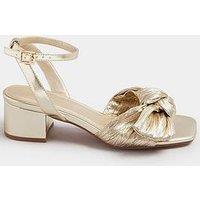 Yours Extra Wide Fit Bow Block Heel Sandal - Gold