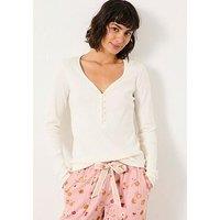 Fatface Lila Pointelle Henley Top - White