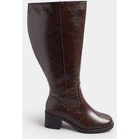 Yours Extra Wide Fit Square Toe Knee High Boot - Brown
