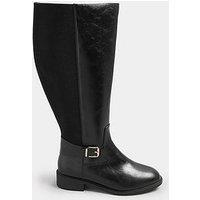 Yours Extra Wide Fit Buckle Stretch Knee Boots - Black